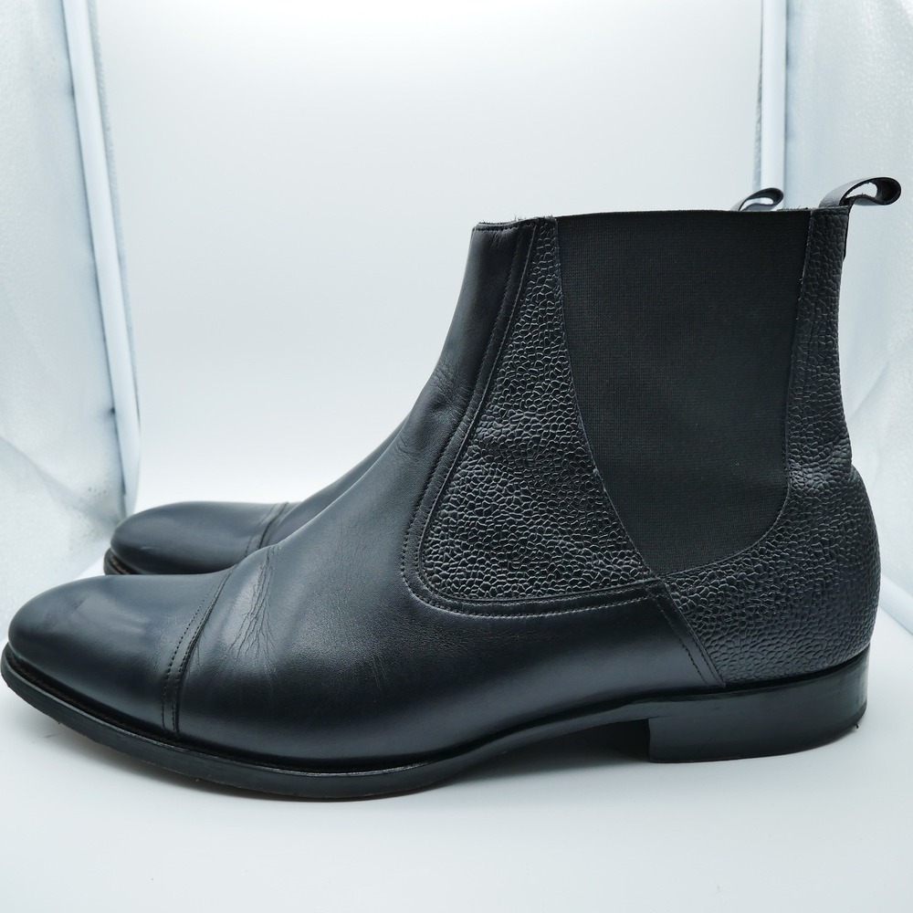 Mezlan Higgins Men Black Leather Cap Toe 13 Chelsea Boot Pebble Grain Made Spain